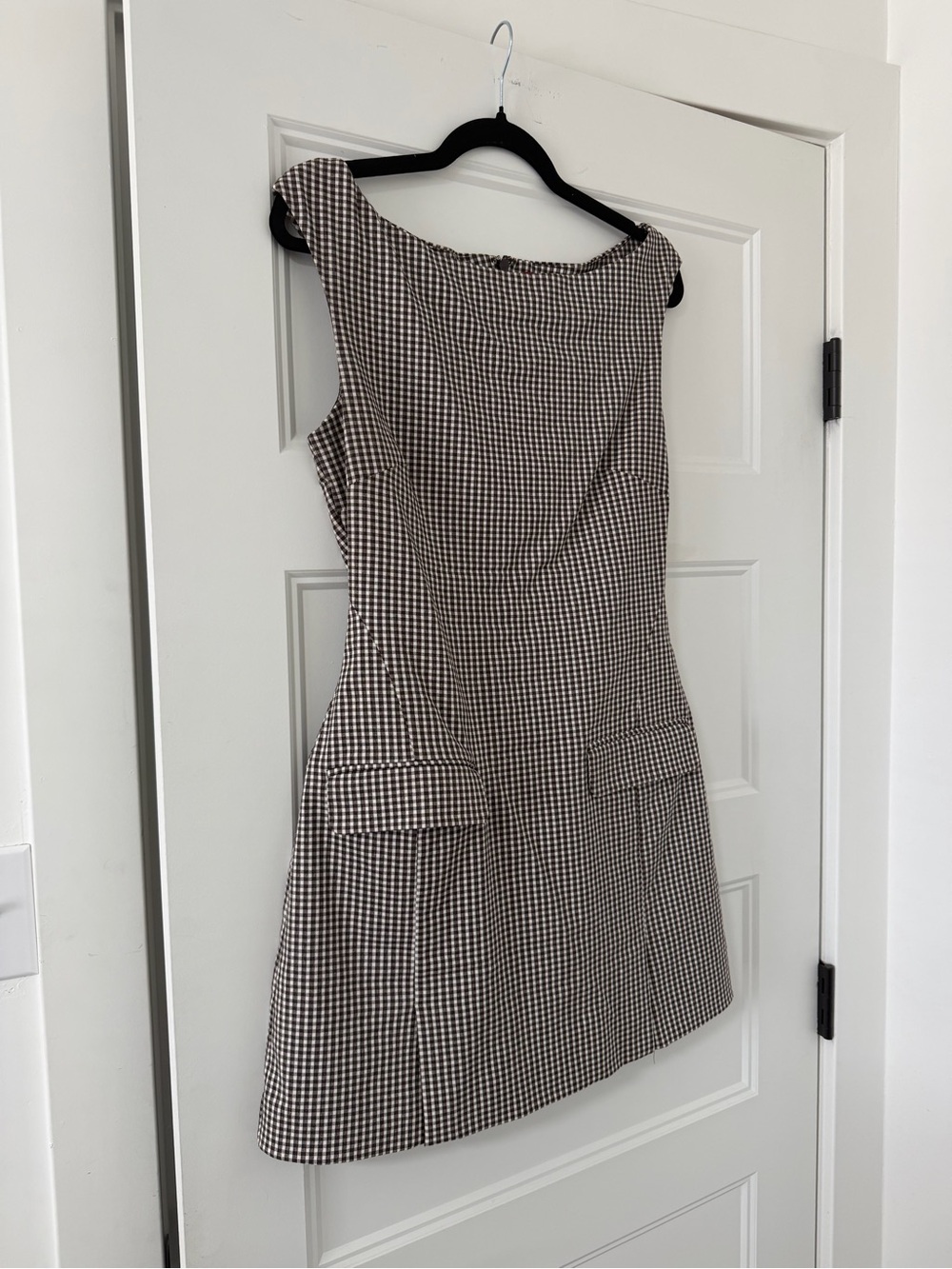 STAUD Walker Micro Check Sheath Dress in Chocolate - Size M